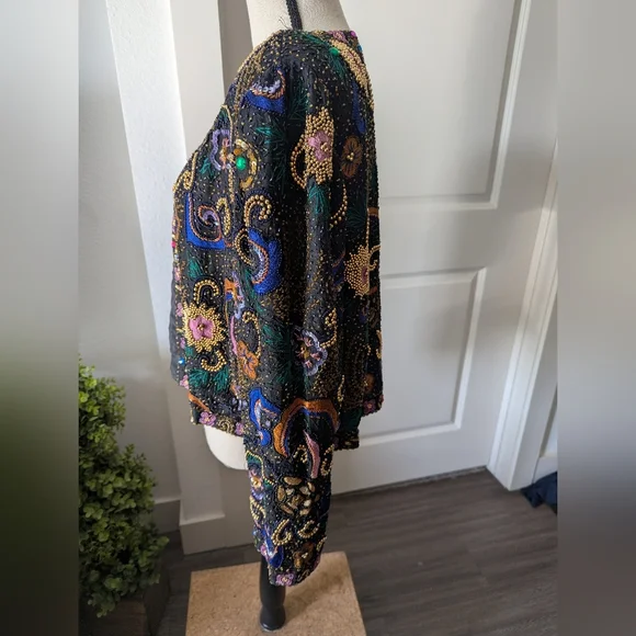 Laurence Kazar Vintage Beaded Black Multi-Color Embellished Jacket - Picture 6 of 7